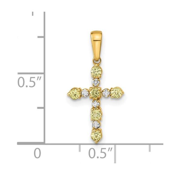 Kazi Luxury 14k Yellow Gold Peridot and Diamond Cross Pendant